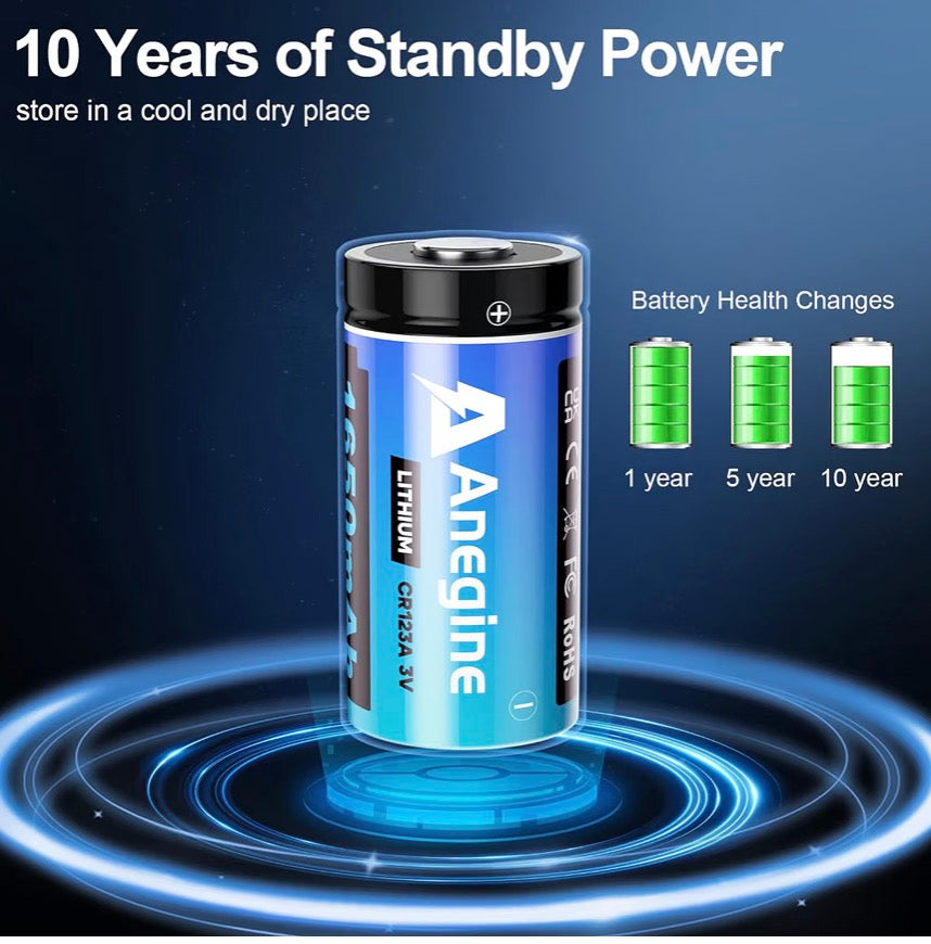 CR123A 3V Lithium Battery 1650mAh, 123A Lithium Batteries 10 Years Shelf Life CR123 3 Volt High Power