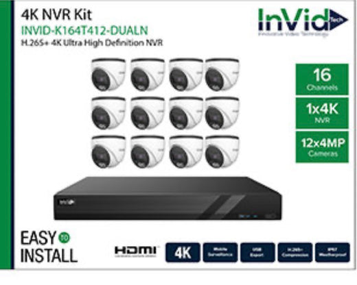 INVID-K164T412-DUALN 4TB 16ch kit 12-4mp turret cams